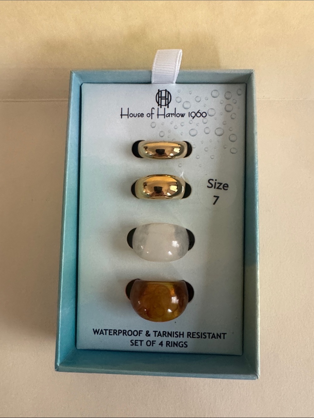 House of Harlow 1960 4p Set of Rings Gold Tone White & Tortoise Size 7 NIB $100